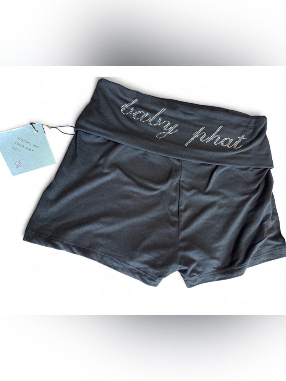 Baby Phat Fold Over Lounge Shorts Black Rhinestone Y2K Activewear NWT Size L - Picture 2 of 5